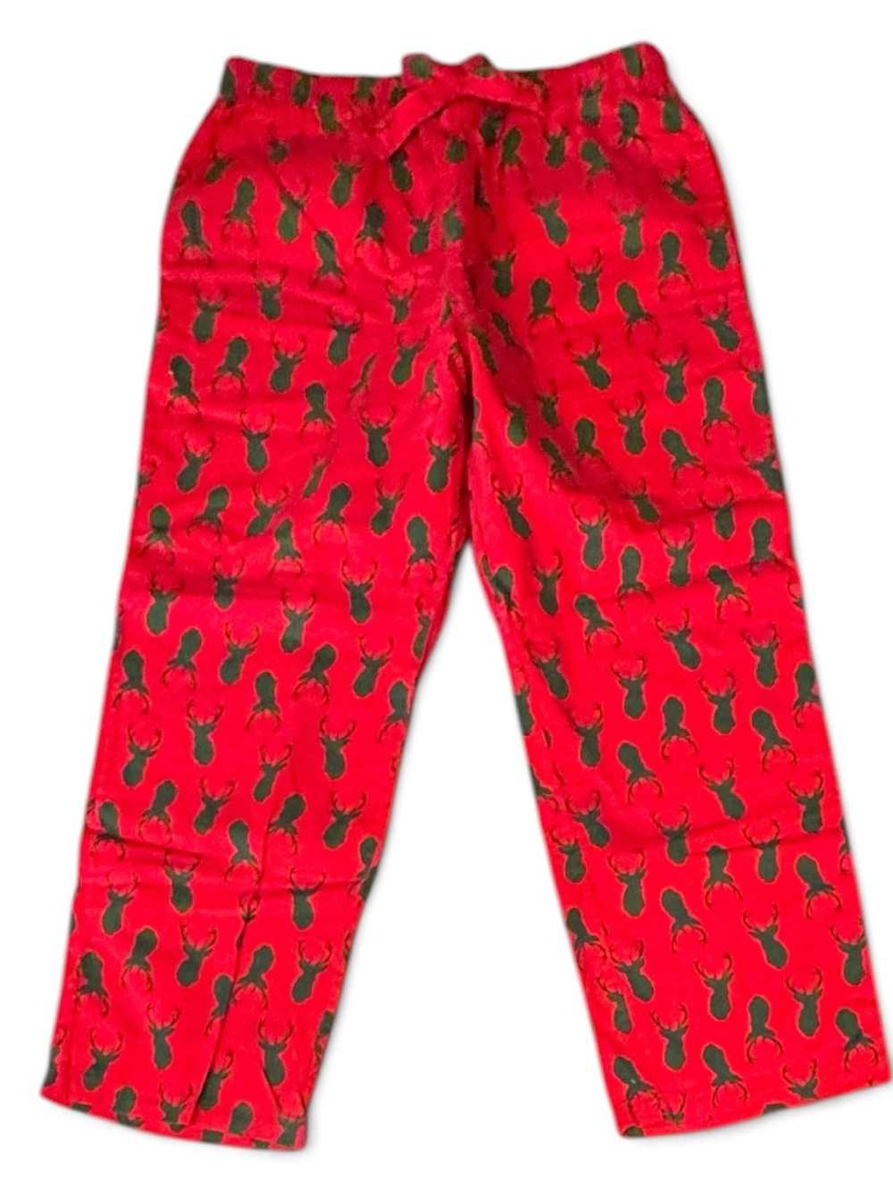 Old Navy Red Flannel PJ Lounge Pants all-over pattern of Green Stag/Deer Heads